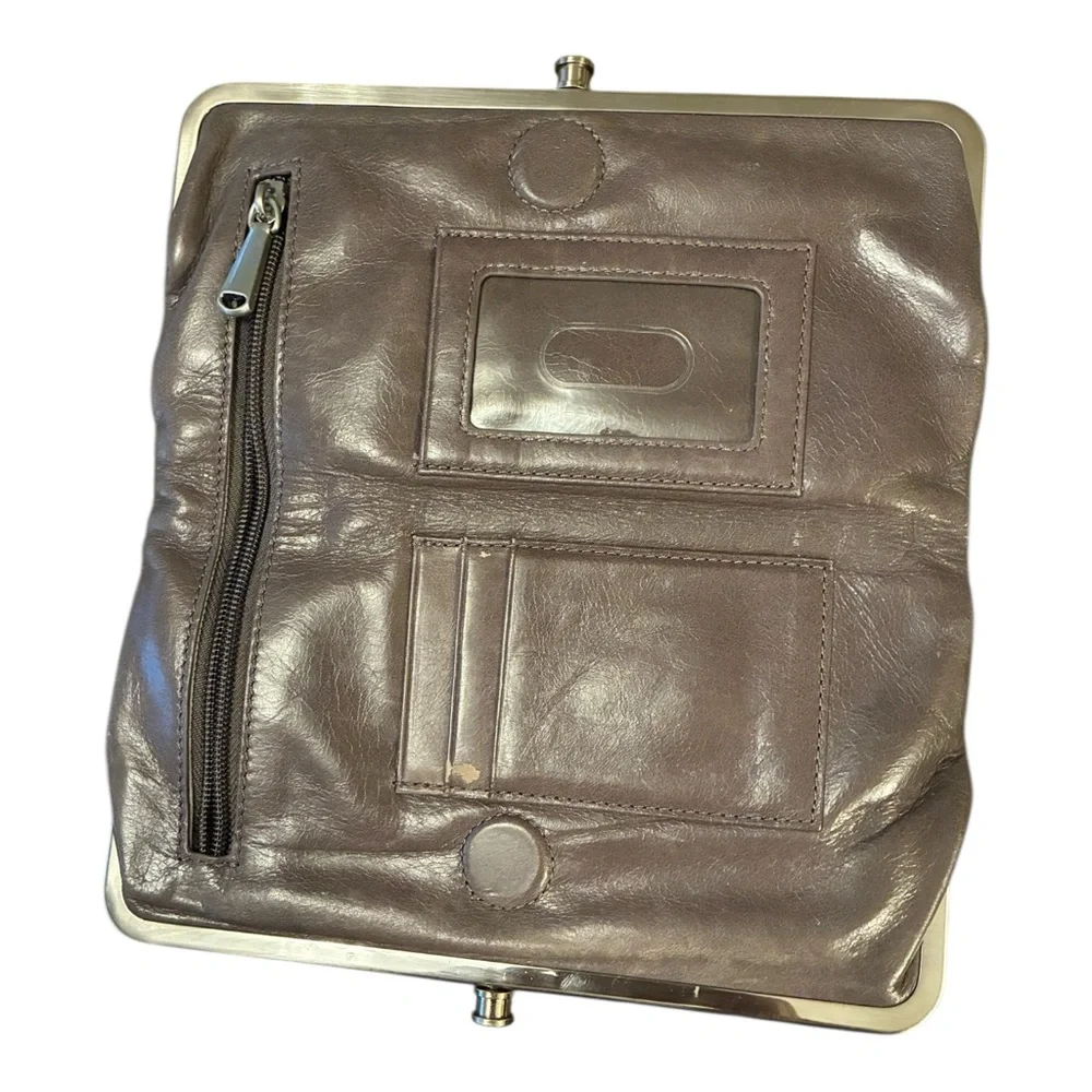 HOBO International Lauren Leather Double Frame Clutch Wallet | Gravel Gray
